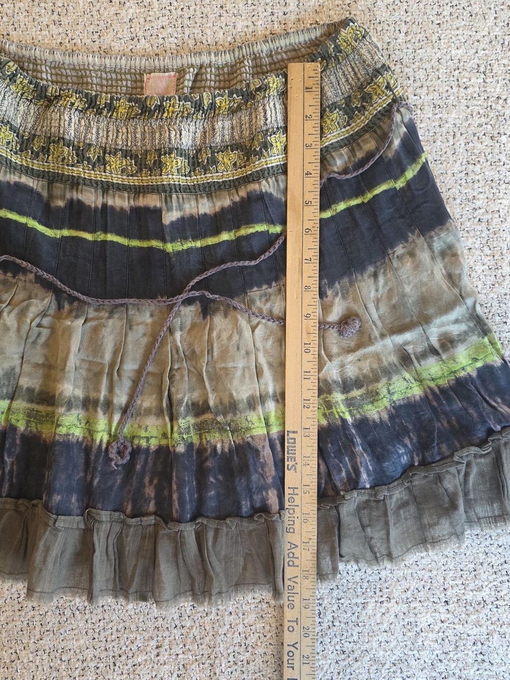 Free People Boho Tie Dye Ruffle Mini Skirt Smocked Waist Festival Fairy Grunge - Picture 6 of 10
